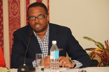Deputy Premier of Nevis and Minister of Tourism Hon. Mark. Brantley at a town hall meeting hosted by the Nevis Island Administration at the Red Cross conference room on November 07, 2013